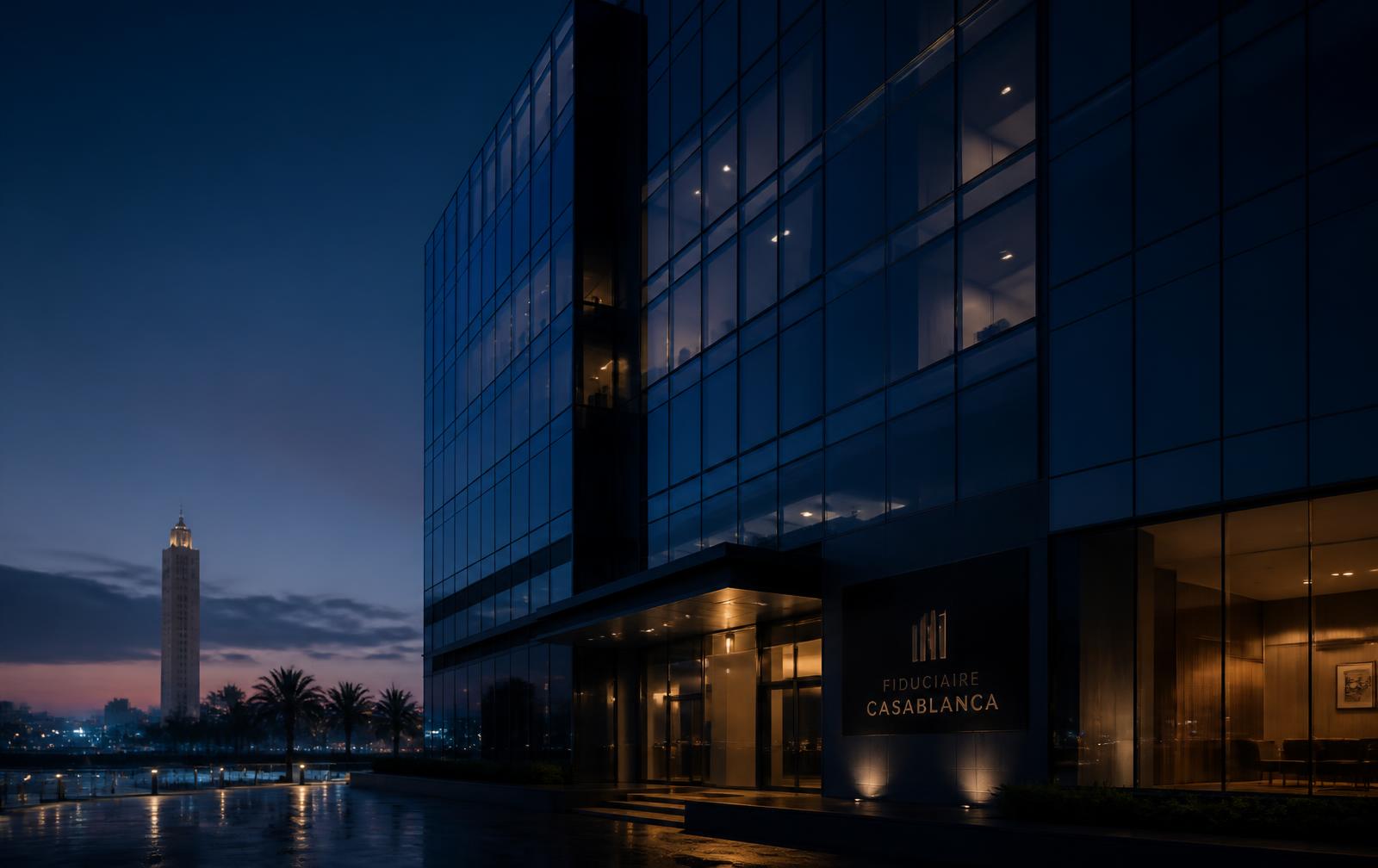 Immeuble de bureaux à Casablanca au crépuscule